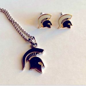 NWOT MSU Spartan Sterling Silver Necklace /Earrings set.